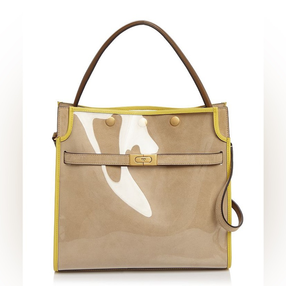 TORY BURCH Lee Radziwill Raincoat Double Bag Satchel In Clear Multi $1,186
